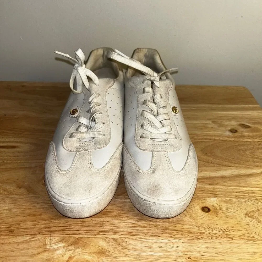 Michael Kors Womens White Leather Gold Accent Sneakers Shoes Size 7M FT24K